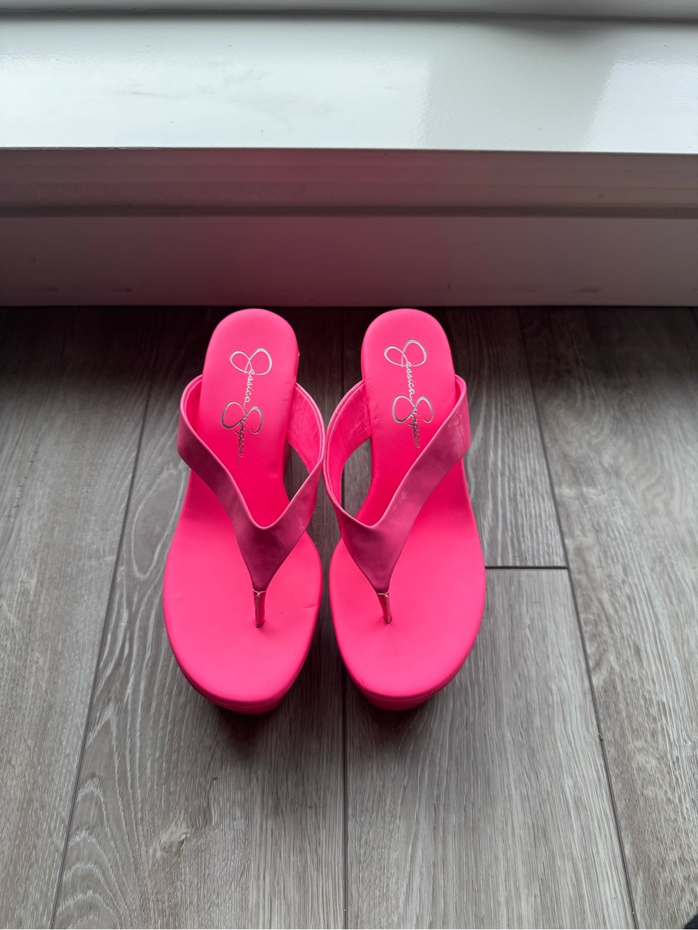 Jessica Simpson Neon Pink Wedge Thong Sandals